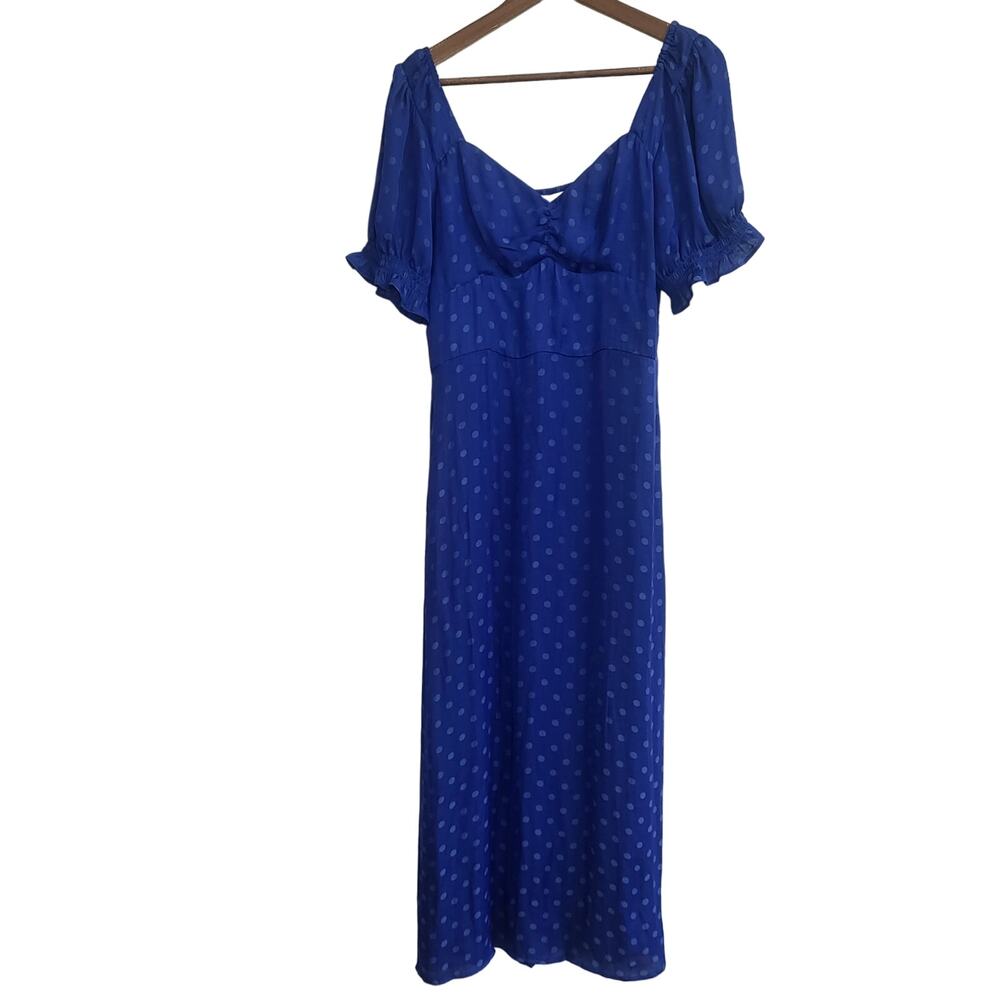 GIANNI BINI Cottage Milkmaid Blue Polka Dot Sweetheart Puff Sleeve Midi Dress XL